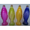 Haonai Eco-Friendly,FDA,SGS food grade beautiful color fish glass bottles with cover